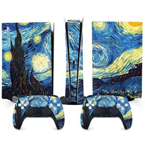 tanokay ps5 console skin and controller skin set | painting starry night van gogh | matte finish vinyl wrap sticker full decal skins | compatible with sony playstation 5 digital edition