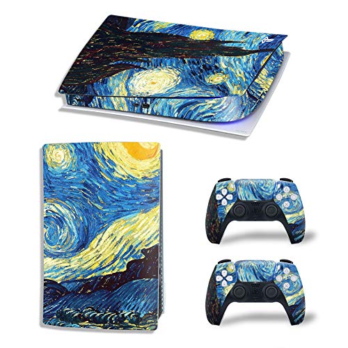 TANOKAY PS5 Console Skin and Controller Skin Set | Painting Starry Night Van Gogh | Matte Finish Vinyl Wrap Sticker Full Decal Skins | Compatible with Sony Playstation 5 Digital Edition