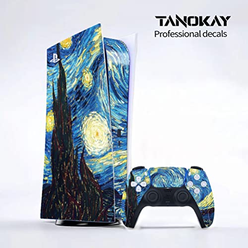 TANOKAY PS5 Console Skin and Controller Skin Set | Painting Starry Night Van Gogh | Matte Finish Vinyl Wrap Sticker Full Decal Skins | Compatible with Sony Playstation 5 Digital Edition