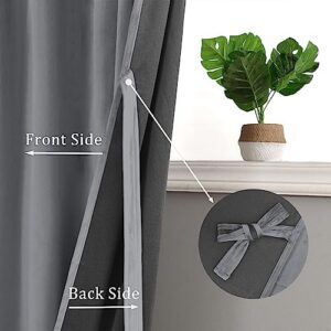 Hiasan Grey Velvet Curtains 96 inches-Blackout Thermal Insulated Solid Soft Curtains for Bedroom Living Room Rod Pocket Room Darkening 2 Panels Window Drapes with Tiebacks, 52W x 96L