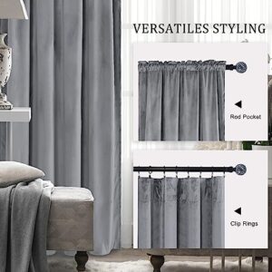 Hiasan Grey Velvet Curtains 96 inches-Blackout Thermal Insulated Solid Soft Curtains for Bedroom Living Room Rod Pocket Room Darkening 2 Panels Window Drapes with Tiebacks, 52W x 96L