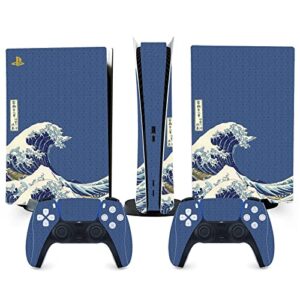 tanokay ps5 console skin and controller skin set | painting the great wave of kanagawa | matte finish vinyl wrap sticker full decal skins | compatible with sony playstation 5 digital edition