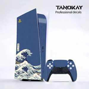 TANOKAY PS5 Console Skin and Controller Skin Set | Painting The Great Wave of Kanagawa | Matte Finish Vinyl Wrap Sticker Full Decal Skins | Compatible with Sony Playstation 5 Digital Edition