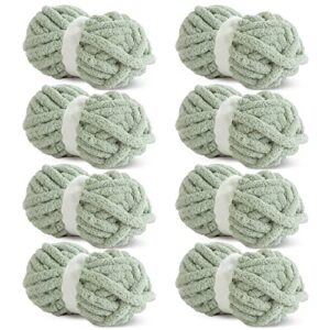 hombys sage green chunky chenille yarn for crocheting, bulky thick fluffy yarn for knitting,super bulky chunky yarn for hand knitting blanket, soft plush yarn, 8 jumbo pack (31.7 yds,8 oz each skein)