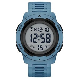 golden hour mens waterproof digital sport watches wide screen easy read display military style with blue rubber strap