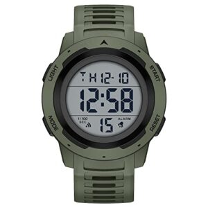 golden hour mens waterproof digital sport watches wide screen easy read display military style with green rubber strap