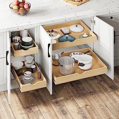 WelFurGeer 32'' Width Pull Out Shelves for Kitchen Cabinets, Pull Out Cabinet Organizer, Pantry Slide Out Drawers, Kitchen Slide Out Storage, Wood Slide Out Drawer for Kitchen (32''W x 21''D)