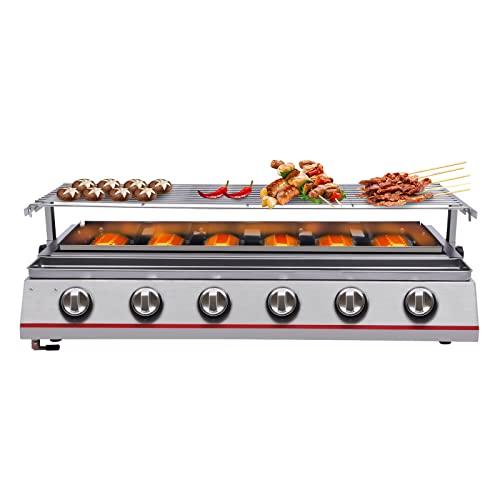 Portable Gas Grill - 6-Burner, 2800Pa Propane Tabletop Burners, Stainless Steel, Used to Grill Various Foods, Camping Cooking - 6 Burners & Switches