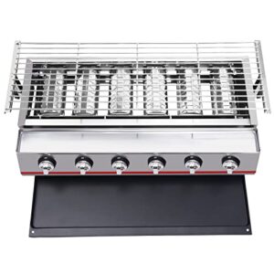 Portable Gas Grill - 6-Burner, 2800Pa Propane Tabletop Burners, Stainless Steel, Used to Grill Various Foods, Camping Cooking - 6 Burners & Switches