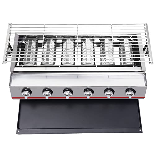 Portable Gas Grill - 6-Burner, 2800Pa Propane Tabletop Burners, Stainless Steel, Used to Grill Various Foods, Camping Cooking - 6 Burners & Switches