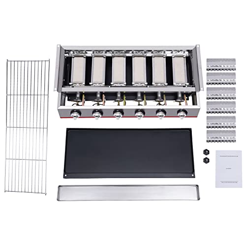 Portable Gas Grill - 6-Burner, 2800Pa Propane Tabletop Burners, Stainless Steel, Used to Grill Various Foods, Camping Cooking - 6 Burners & Switches