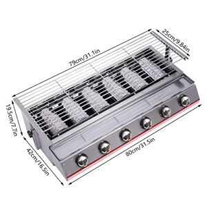 Portable Gas Grill - 6-Burner, 2800Pa Propane Tabletop Burners, Stainless Steel, Used to Grill Various Foods, Camping Cooking - 6 Burners & Switches