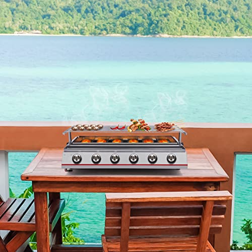 Portable Gas Grill - 6-Burner, 2800Pa Propane Tabletop Burners, Stainless Steel, Used to Grill Various Foods, Camping Cooking - 6 Burners & Switches