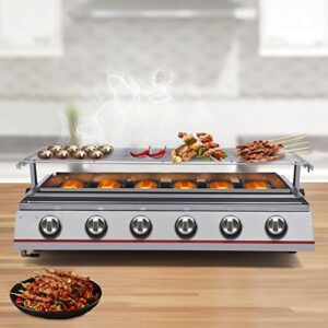 Portable Gas Grill - 6-Burner, 2800Pa Propane Tabletop Burners, Stainless Steel, Used to Grill Various Foods, Camping Cooking - 6 Burners & Switches