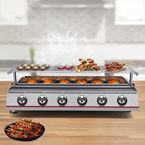 Portable Gas Grill - 6-Burner, 2800Pa Propane Tabletop Burners, Stainless Steel, Used to Grill Various Foods, Camping Cooking - 6 Burners & Switches