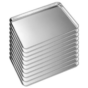 baking sheet tray set of 10, ewfen stainless steel baking pan cookie pan sheet, size 16 x 12 x 1 inch, warp resistant & heavy duty & rust free