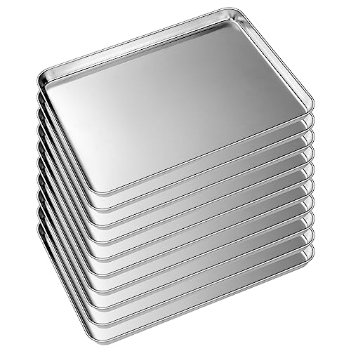 Baking Sheet Tray Set of 10, EWFEN Stainless Steel Baking Pan Cookie Pan Sheet, Size 16 x 12 x 1 inch, Warp Resistant & Heavy Duty & Rust Free