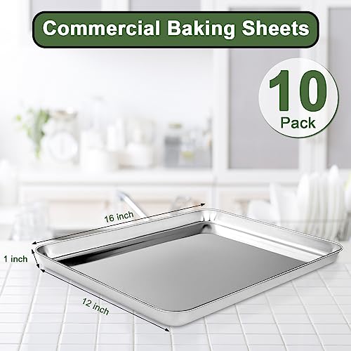 Baking Sheet Tray Set of 10, EWFEN Stainless Steel Baking Pan Cookie Pan Sheet, Size 16 x 12 x 1 inch, Warp Resistant & Heavy Duty & Rust Free