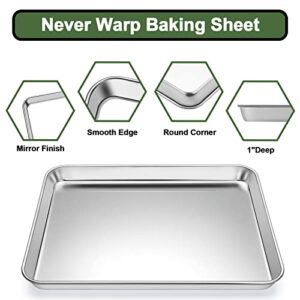 Baking Sheet Tray Set of 10, EWFEN Stainless Steel Baking Pan Cookie Pan Sheet, Size 16 x 12 x 1 inch, Warp Resistant & Heavy Duty & Rust Free