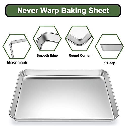 Baking Sheet Tray Set of 10, EWFEN Stainless Steel Baking Pan Cookie Pan Sheet, Size 16 x 12 x 1 inch, Warp Resistant & Heavy Duty & Rust Free