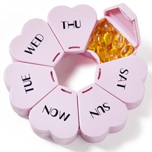 MOLN HYMY Cute Weekly Pill Box 7 Day, Heart Shaped Pill Case Organizer 1 time a Day, Purple Pink Pill Container Once Daily, Large Medicine Dispenser for Vitamin/Fish Oil/Medication/Supplements