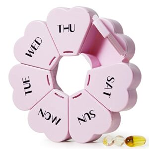 moln hymy cute weekly pill box 7 day, heart shaped pill case organizer 1 time a day, purple pink pill container once daily, large medicine dispenser for vitamin/fish oil/medication/supplements