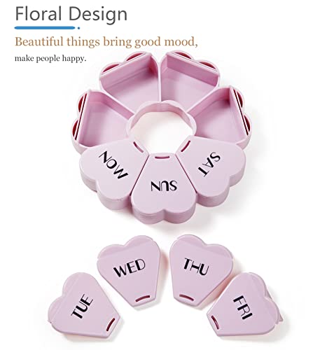 MOLN HYMY Cute Weekly Pill Box 7 Day, Heart Shaped Pill Case Organizer 1 time a Day, Purple Pink Pill Container Once Daily, Large Medicine Dispenser for Vitamin/Fish Oil/Medication/Supplements