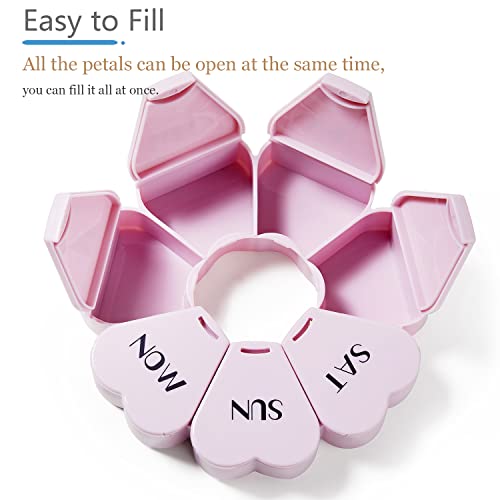 MOLN HYMY Cute Weekly Pill Box 7 Day, Heart Shaped Pill Case Organizer 1 time a Day, Purple Pink Pill Container Once Daily, Large Medicine Dispenser for Vitamin/Fish Oil/Medication/Supplements