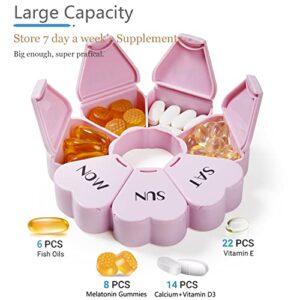 MOLN HYMY Cute Weekly Pill Box 7 Day, Heart Shaped Pill Case Organizer 1 time a Day, Purple Pink Pill Container Once Daily, Large Medicine Dispenser for Vitamin/Fish Oil/Medication/Supplements