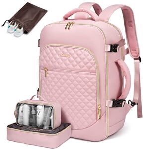 lovevook large travel backpack women,40l flight approved carry on backpack fits for 17.3inch laptop,anti-theft large casual daypack with 3 packing cubes, pink