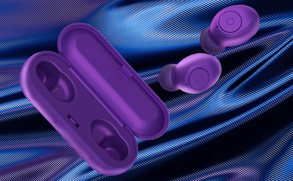 Bluetooth 5.0 Wireless Earbuds Super Portable True Wireless Stereo Headphones in Ear Deep Bass Built in Mic IPX6 Waterproof with Charging Case (Only 50g) 40H Playtime for Workout Running(Purple)