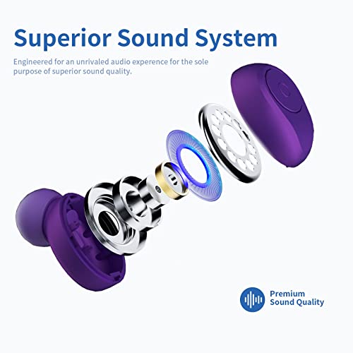 Bluetooth 5.0 Wireless Earbuds Super Portable True Wireless Stereo Headphones in Ear Deep Bass Built in Mic IPX6 Waterproof with Charging Case (Only 50g) 40H Playtime for Workout Running(Purple)