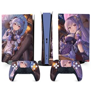 tanokay ps5 console skin and controller skin set | ganyu & keqing genshin impact | matte finish vinyl wrap sticker full decal skins | compatible with sony playstation 5 digital edition