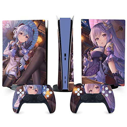 TANOKAY PS5 Console Skin and Controller Skin Set | Ganyu & Keqing Genshin Impact | Matte Finish Vinyl Wrap Sticker Full Decal Skins | Compatible with Sony Playstation 5 Digital Edition