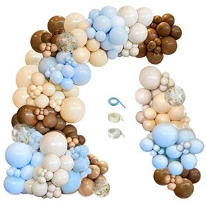 ilafm 148pcs brown coffee blue balloons garland arch kit, boho tan teddy bear we can bearly wait shower gender reveal birthday wedding party supplies decorations