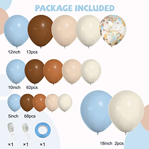 iLaFm 148pcs Brown Coffee Blue Balloons Garland Arch Kit, Boho Tan Teddy Bear We Can Bearly Wait Shower Gender Reveal Birthday Wedding Party Supplies Decorations