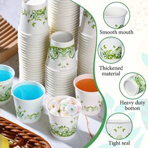 Irenare 500 Pack 2 oz Paper Cups with 2 Pcs Paper Cup Dispenser Disposable Bathroom Mouthwash Cups Green Leaf Small Hot Cold Beverage Drinking Cups for Home Kitchen Holiday Party Event Picnic Travel