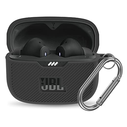 YIPINJIA for JBL Tune 230NC TWS Case Cover, Silicone Protective Portable Scratch Shock Resistant Cover ONLY Compatible with JBL 230NC Earbuds Charging Case with Carabiner(Black)