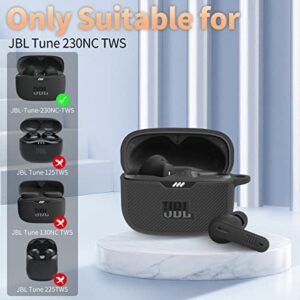 YIPINJIA for JBL Tune 230NC TWS Case Cover, Silicone Protective Portable Scratch Shock Resistant Cover ONLY Compatible with JBL 230NC Earbuds Charging Case with Carabiner(Black)