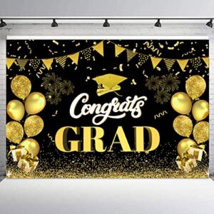hvest congrats grad backdrop black and gold balloon class of 2023 photography background for graduation party decorations graduation banner cake table decor photo booth props,7x5ft