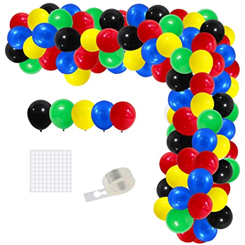 Red Yellow Green Blue Black Balloon Garland Arch Kit - 122PCS Red Blue Black Balloons Birthday Party Supplies for Boy Girl 4th 5th 6th Birthday Graduation Baby Shower Engagement Party Decorations