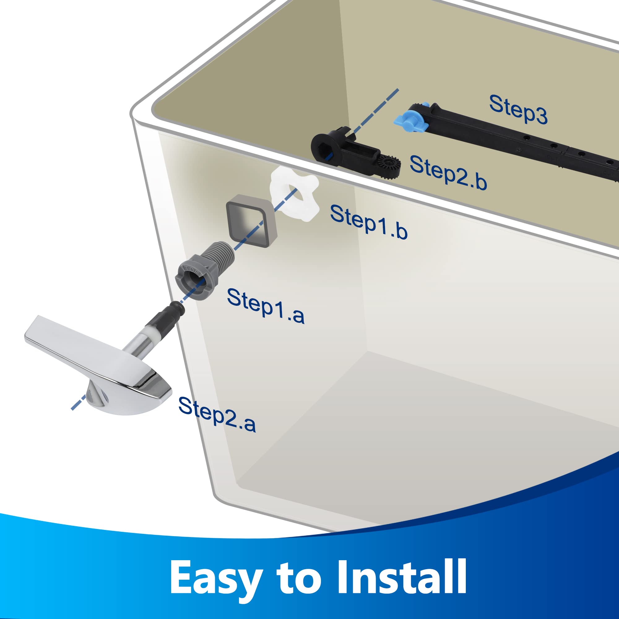 Universal Toilet Handle Flusher Replacement kit Angle Adjustable Toilet Tank Flush Trip Lever Arm Front Angled Side Left & Right Mount Toilet Repair Part