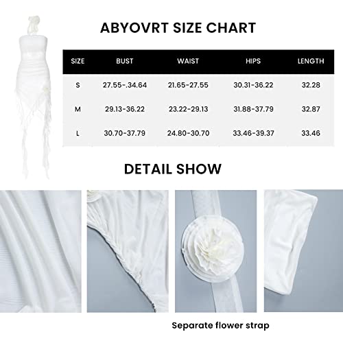 ABYOVRT Women 3D Flower Irregular Ruffle Dresses Y2k Sleeveless Split Long Dress Strapless Mesh Tube Dress Sexy Party Clubwear (B-White,L)