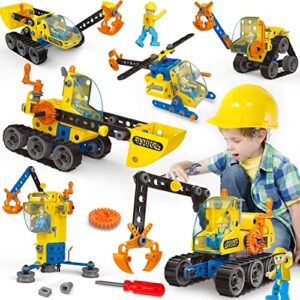 6 in 1 stem building toys for 5 6 7 8 9 + year old boy girl gift,192 pcs stem project activities kit for kid 5-7 6-8 educational autism robotic toy learning game excavator engineering construction set