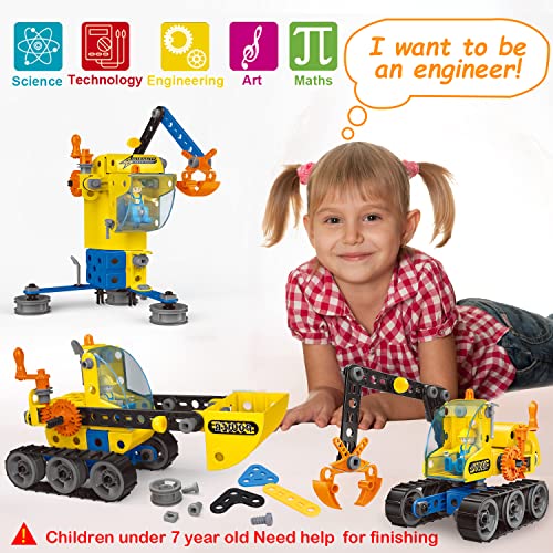 6 In 1 STEM Building Toys for 5 6 7 8 9 + Year Old Boy Girl Gift,192 PCS Stem Project Activities Kit for kid 5-7 6-8 Educational Autism Robotic Toy Learning Game Excavator Engineering Construction Set