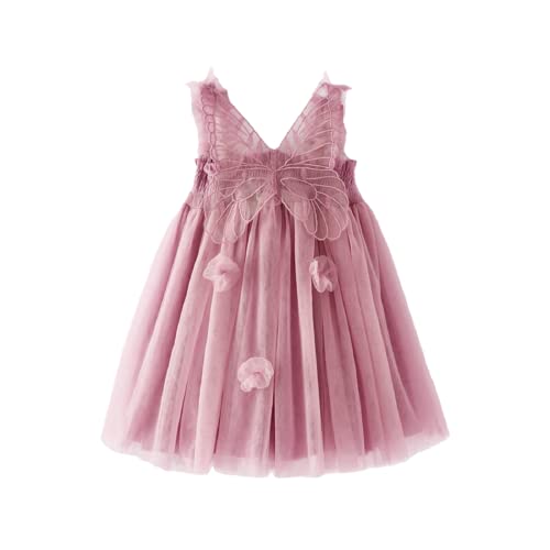 Miipat Baby Girls Tulle Dress Sleeveless Floral Butterfly Tutu Dress Toddler Girls Birthday Party Princess Dresses(DarkPink, 18-24M)