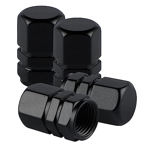 Alpmosn Aluminum Tire Stem Valve Caps Wheel Valve Covers Car Dustproof Tire Cap Cover Accessories, Universal for SUV, Car, Bike and Motorcycle, Hexagon Shape (4PCS Black)