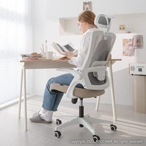 NEO CHAIR Office High Back Mesh Headrest Adjustable Height and Ergonomic Design Home Office Computer Desk Executive Lumbar Support Padded Flip-up Armrest Swivel (Beige)