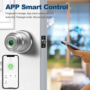 GeekTale Fingerprint Door Lock, Smart Door Knob Fingerprint Door Knob Smart Door Lock with App Control,Great for Bedrooms,Apartments Offices,Hotels, Satin Nickel