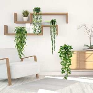 Sggvecsy Fake Hanging Plants 4 Pack Artificial Hanging Plants Fake Potted Greenery Faux Eucalyptus Vine String of Pearls Boston Fern Ivy Vine Leaves for Home Indoor Outdoor Shelf Wall Garden Decor